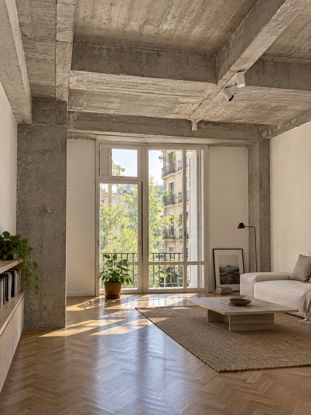 Espacio con parquet y ventanas